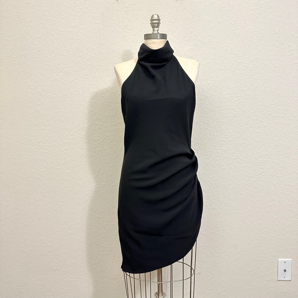 AMANDA UPRICHARD Samba Mini Dress Black Halter Side Ruched Backless